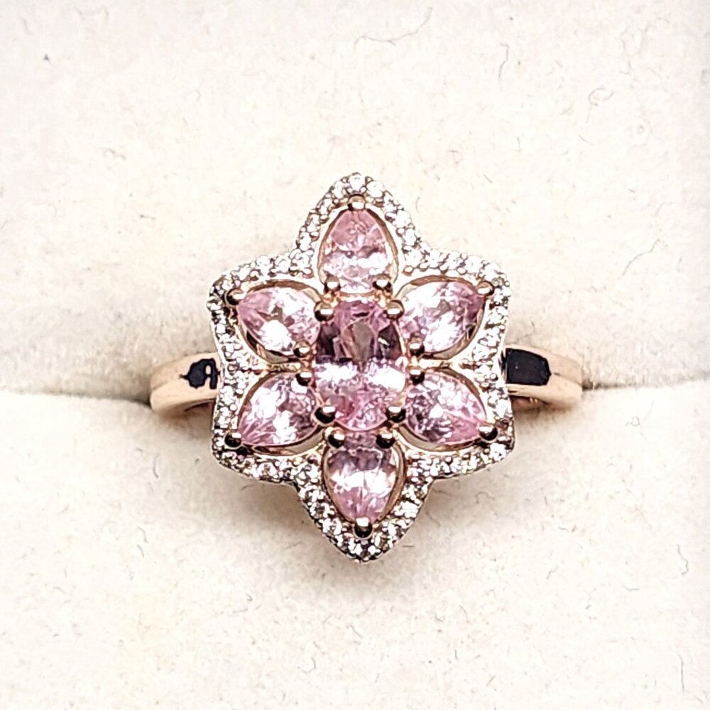 Natural Pink Spinel & White Zircon ring in 18k RG vermeil over 925SS 1.75ct sz 7